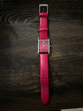 Michael Kors Hot Pink Leather Strap Rectangular Watch